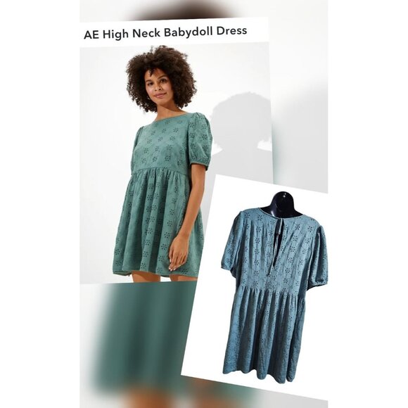American Eagle Outfitters Dresses & Skirts - American Eagle Sage Green High Neck Babydoll Dress XL
